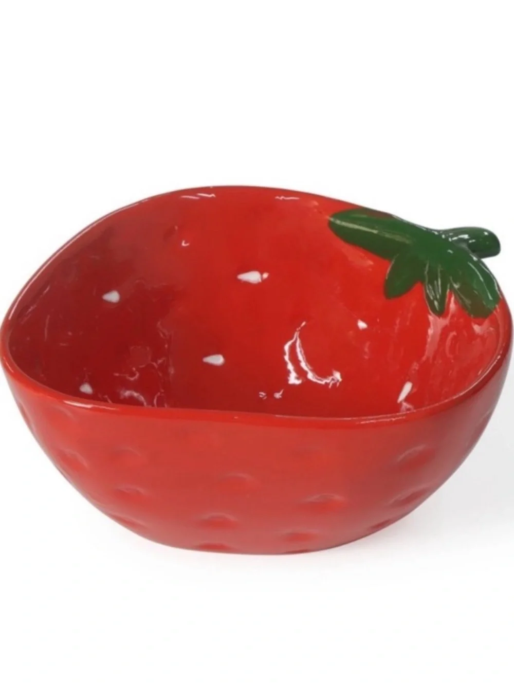 Red Strawberry Ceramic Serving Bowl with Green Leaf Accent - Home Dining Target